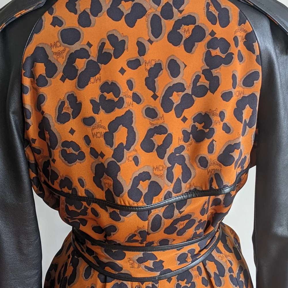 MCM Orange and Black Leopard Trench Coat - Picture 3 of 10